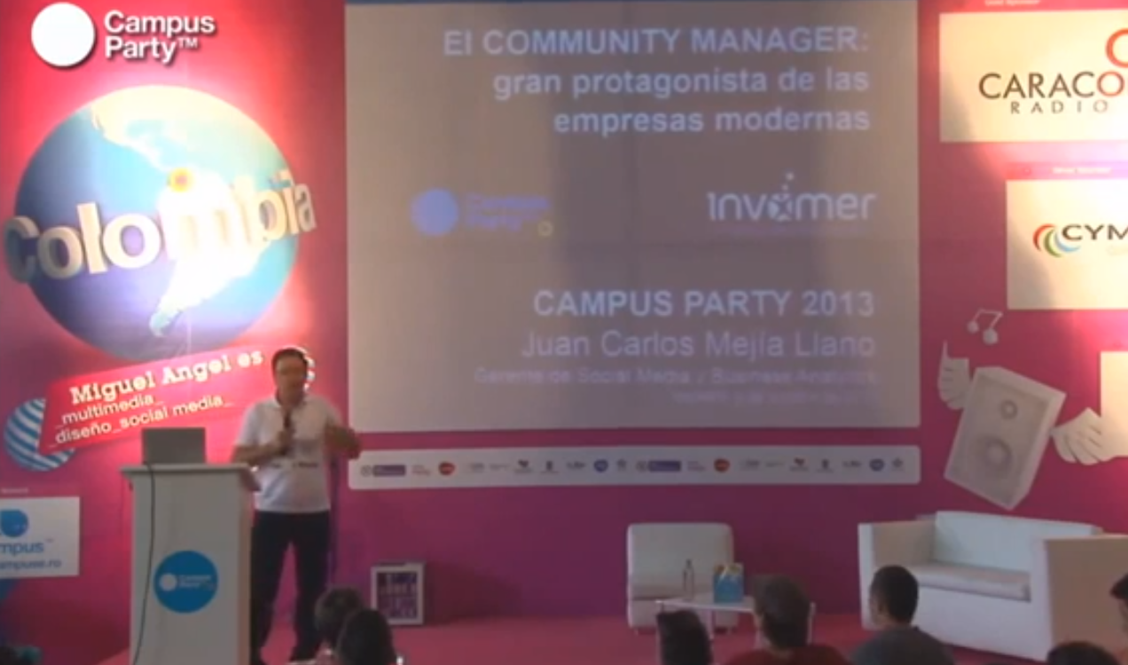 Juan Carlos Mejia Llano en el Campus Party Medellin 2013 hablando de Community Manager